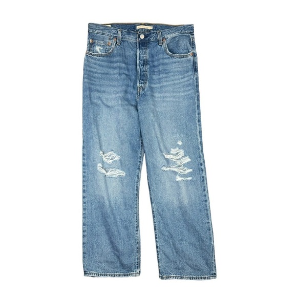 Levi’s ribcage straight ankle jeans distressed medium wash high rise cropped 32 - Picture 9 of 9